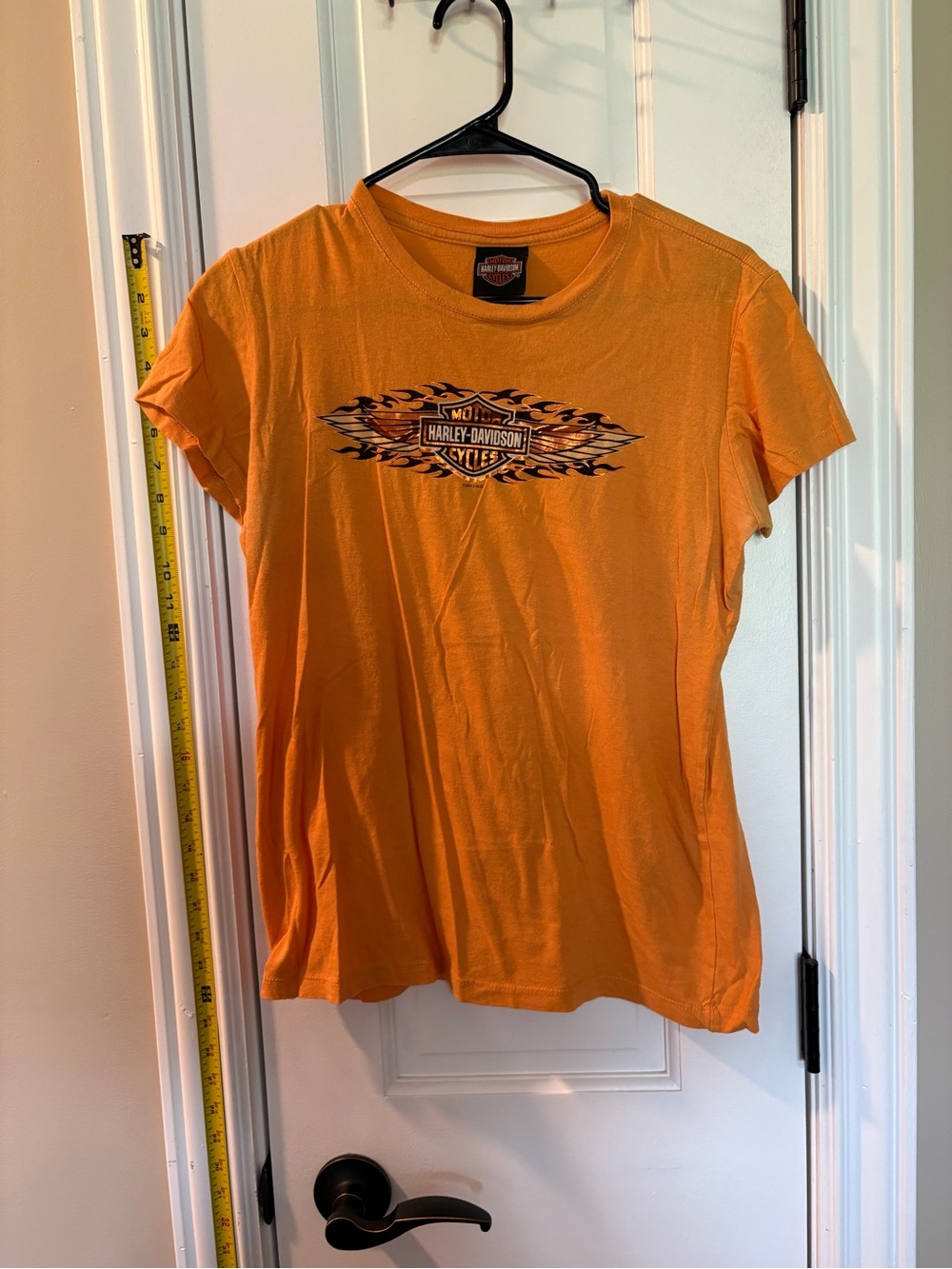 Harley-Davidson Women's Bright Orange Flame Logo Tee fits like M/L